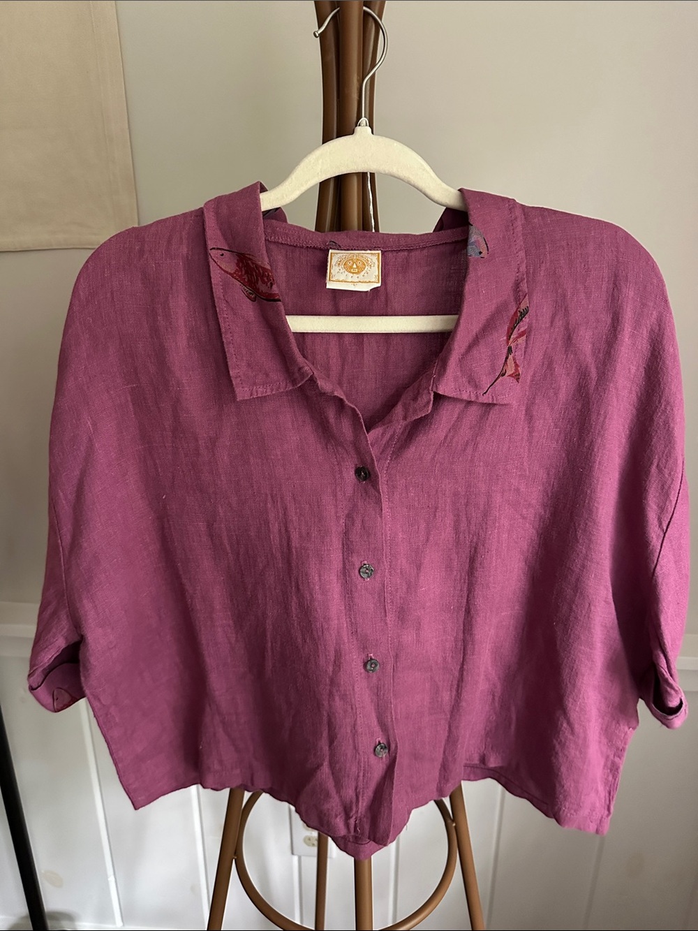 Cropped Linen Button Up Shirt
